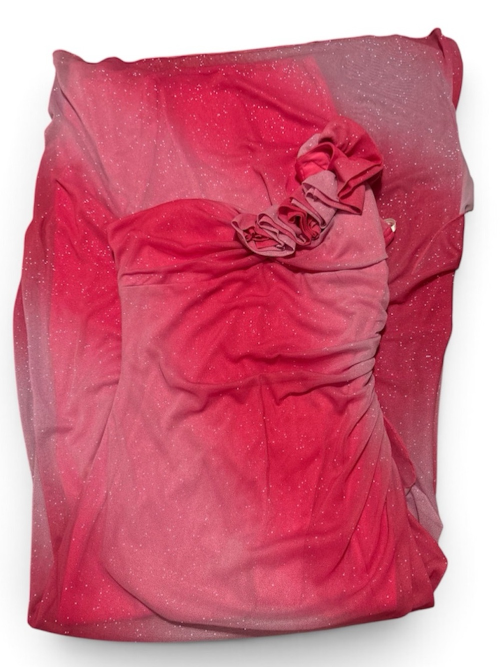 Vintage Y2K City Triangles Pink Ombre Ruched Maci Dress with Rosette